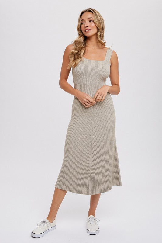 Square Neck, Midi Dress - Sand-Dress- Hometown Style HTS, women's in store and online boutique located in Ingersoll, Ontario