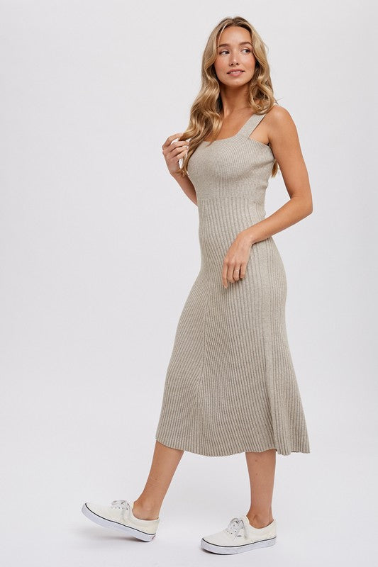 Square Neck, Midi Dress - Sand-Dress- Hometown Style HTS, women's in store and online boutique located in Ingersoll, Ontario