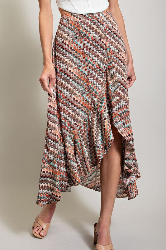 Midi Skirt with open Slit - Brown Print-Skirt- Hometown Style HTS, women's in store and online boutique located in Ingersoll, Ontario