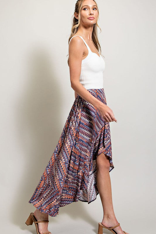 Midi Skirt with open Slit - Blue Print-Skirt- Hometown Style HTS, women's in store and online boutique located in Ingersoll, Ontario