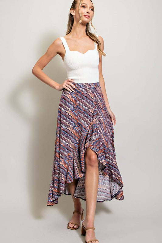 Midi Skirt with open Slit - Blue Print-Skirt- Hometown Style HTS, women's in store and online boutique located in Ingersoll, Ontario