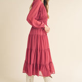 Round Neck, Balloon Sleeve Midi Dress - Magenta-Dress- Hometown Style HTS, women's in store and online boutique located in Ingersoll, Ontario