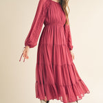 Round Neck, Balloon Sleeve Midi Dress - Magenta-Dress- Hometown Style HTS, women's in store and online boutique located in Ingersoll, Ontario