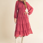 Round Neck, Balloon Sleeve Midi Dress - Magenta-Dress- Hometown Style HTS, women's in store and online boutique located in Ingersoll, Ontario