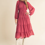 Round Neck, Balloon Sleeve Midi Dress - Magenta-Dress- Hometown Style HTS, women's in store and online boutique located in Ingersoll, Ontario