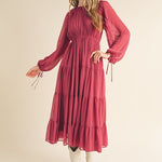 Round Neck, Balloon Sleeve Midi Dress - Magenta-Dress- Hometown Style HTS, women's in store and online boutique located in Ingersoll, Ontario