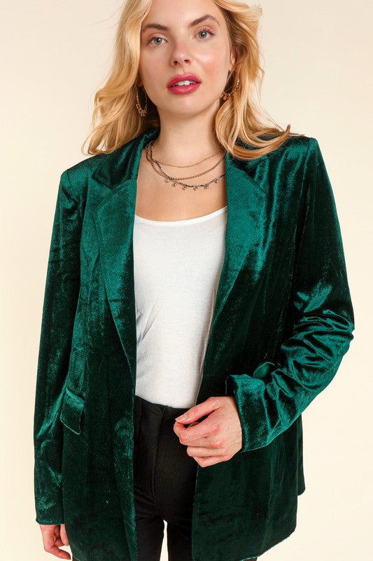 Velvet Blazer with Pockets - Hunter Green-blazer- Hometown Style HTS, women's in store and online boutique located in Ingersoll, Ontario