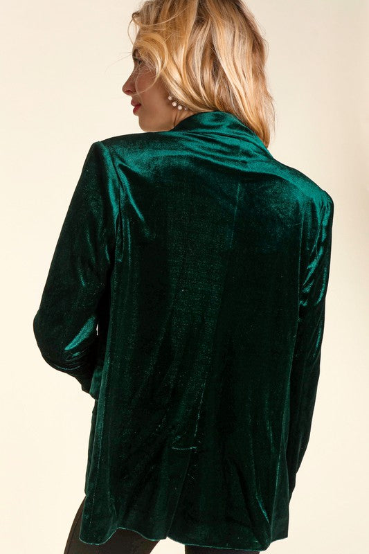 Velvet Blazer with Pockets - Hunter Green-blazer- Hometown Style HTS, women's in store and online boutique located in Ingersoll, Ontario