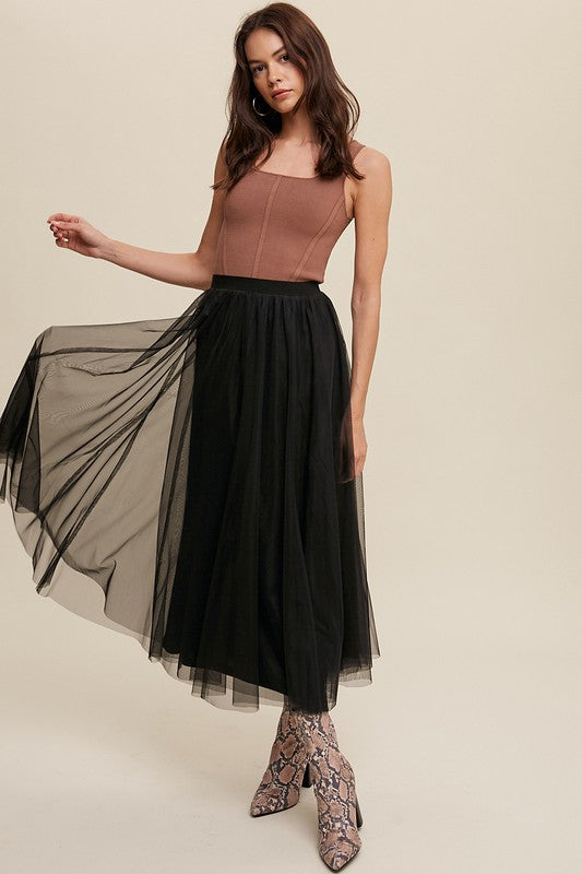 Elastic Waist, Tulle Skirt-Skirt- Hometown Style HTS, women's in store and online boutique located in Ingersoll, Ontario