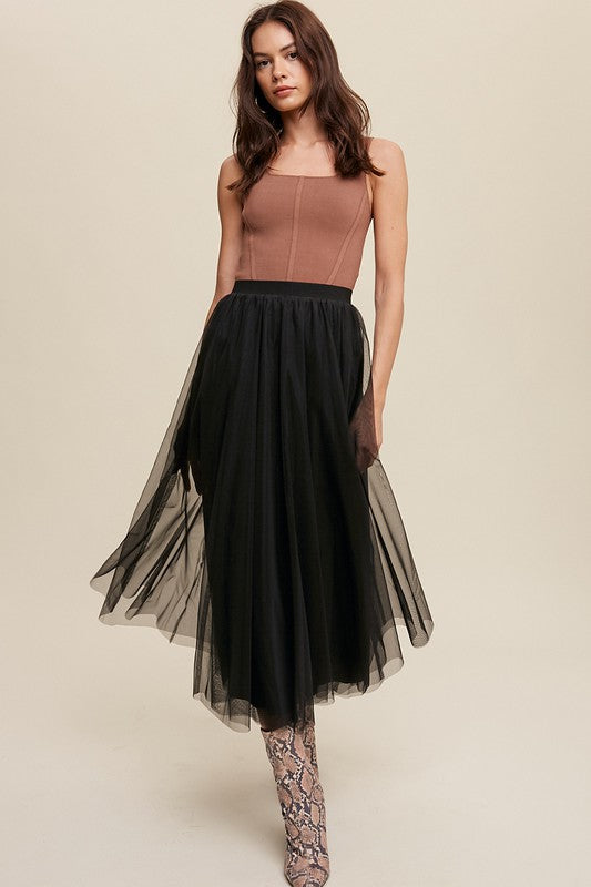 Elastic Waist, Tulle Skirt-Skirt- Hometown Style HTS, women's in store and online boutique located in Ingersoll, Ontario