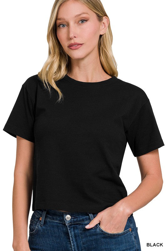 Cotton Crew Tee - Black-tee- Hometown Style HTS, women's in store and online boutique located in Ingersoll, Ontario