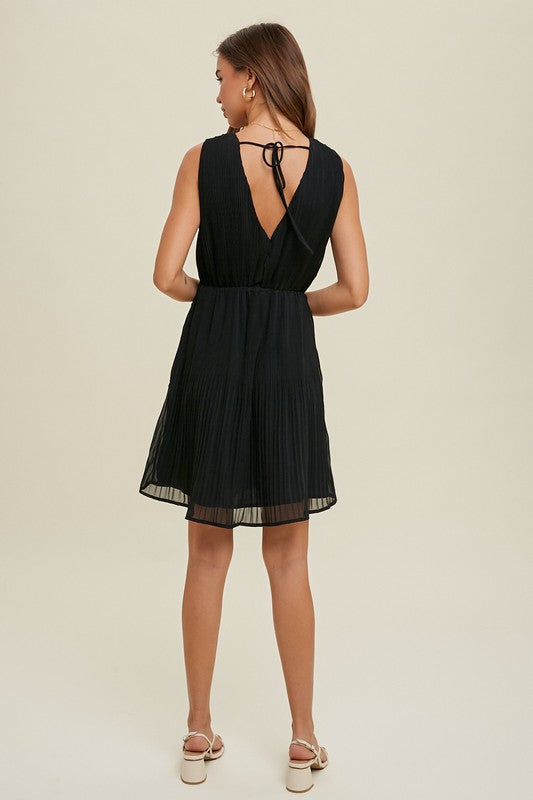 Pleated Mini Dress - Black-Dress- Hometown Style HTS, women's in store and online boutique located in Ingersoll, Ontario