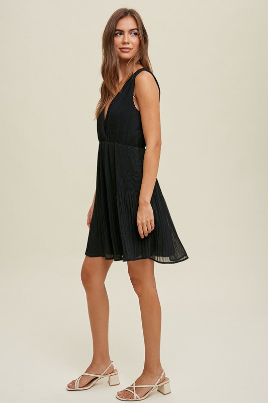 Pleated Mini Dress - Black-Dress- Hometown Style HTS, women's in store and online boutique located in Ingersoll, Ontario
