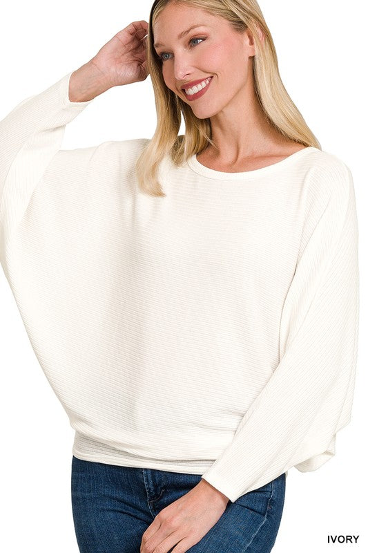 Ribbed Batwing Sweater - Ivory-Sweater- Hometown Style HTS, women's in store and online boutique located in Ingersoll, Ontario