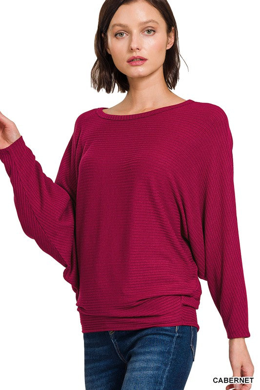 Ribbed Batwing Sweater - Burgundy-Sweater- Hometown Style HTS, women's in store and online boutique located in Ingersoll, Ontario