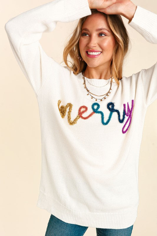 Merry Holiday Sweater - Ivory-Sweater- Hometown Style HTS, women's in store and online boutique located in Ingersoll, Ontario