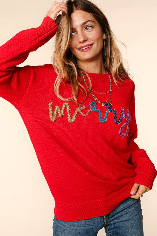 Merry Holiday Sweater - Red-Sweater- Hometown Style HTS, women's in store and online boutique located in Ingersoll, Ontario