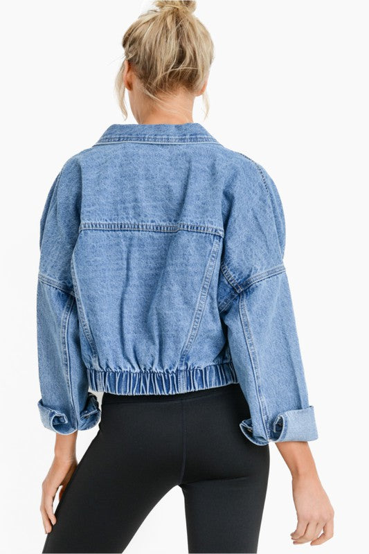 Crop Denim Jacket - Medium Wash-Coats & Jackets- Hometown Style HTS, women's in store and online boutique located in Ingersoll, Ontario