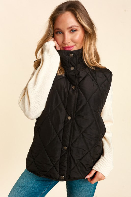 High Neck Quilted Vest - Black-Vests- Hometown Style HTS, women's in store and online boutique located in Ingersoll, Ontario
