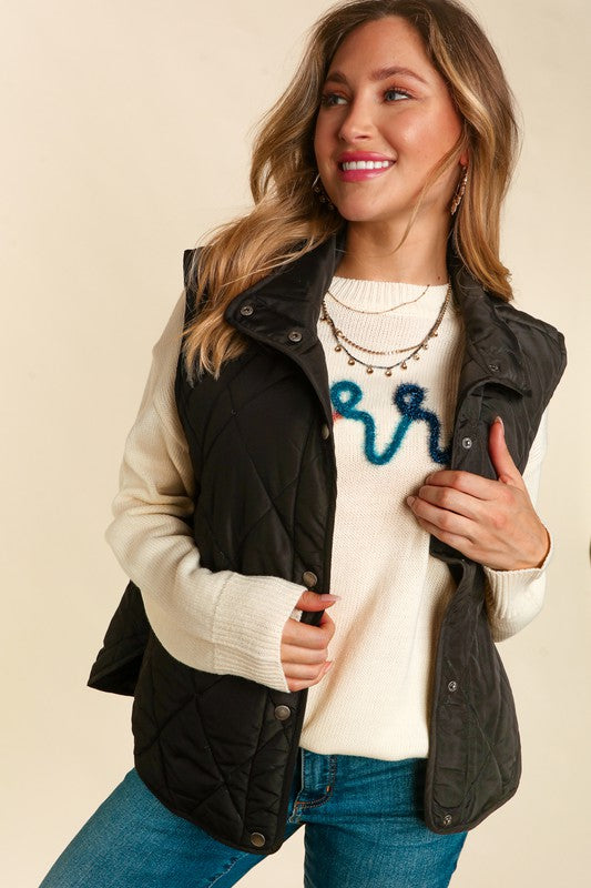 High Neck Quilted Vest - Black-Vests- Hometown Style HTS, women's in store and online boutique located in Ingersoll, Ontario