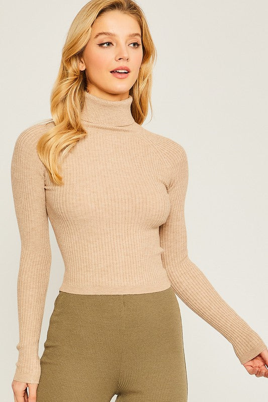 Turtleneck Ribbed Sweater - Oatmeal-Sweater- Hometown Style HTS, women's in store and online boutique located in Ingersoll, Ontario