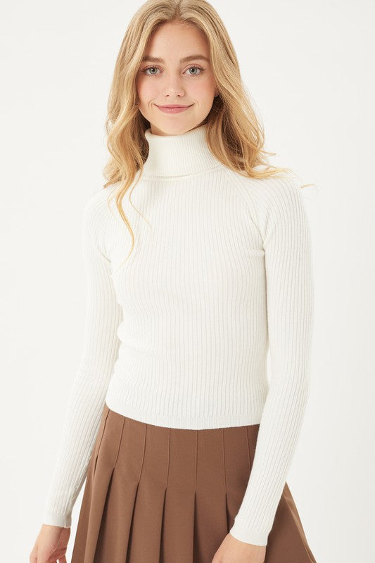 Turtleneck Ribbed Sweater - Ivory-Sweater- Hometown Style HTS, women's in store and online boutique located in Ingersoll, Ontario