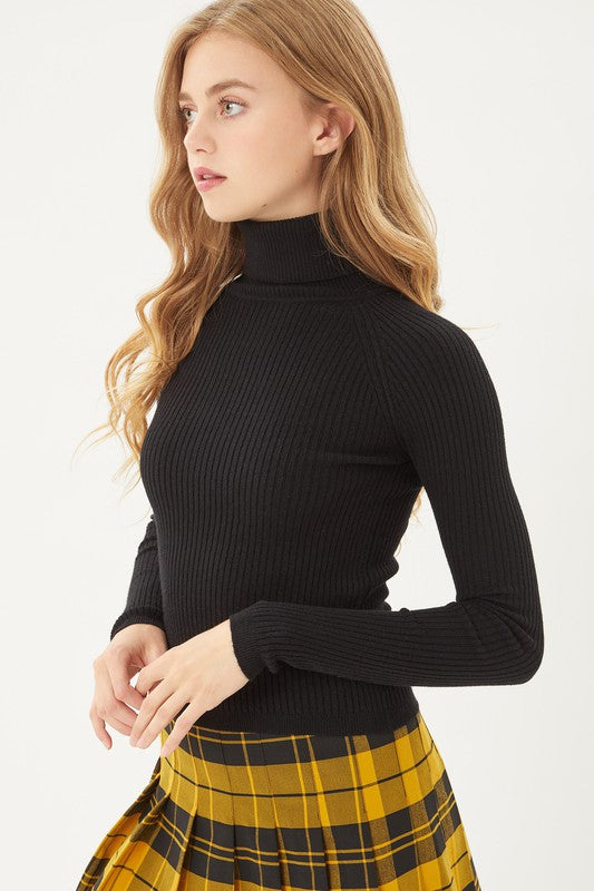 Turtleneck Ribbed Sweater - Black-Sweater- Hometown Style HTS, women's in store and online boutique located in Ingersoll, Ontario