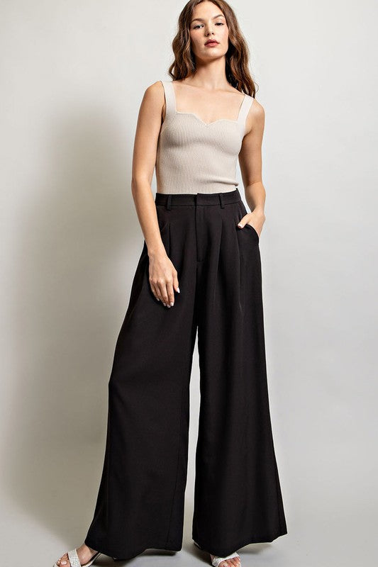 NIMIN High Waisted Wide Leg Pants for Women Comfy Dress Pants Loose Business  Casual Pants Flowy Summer Beach Pants with Pockets Balck Large - ShopStyle