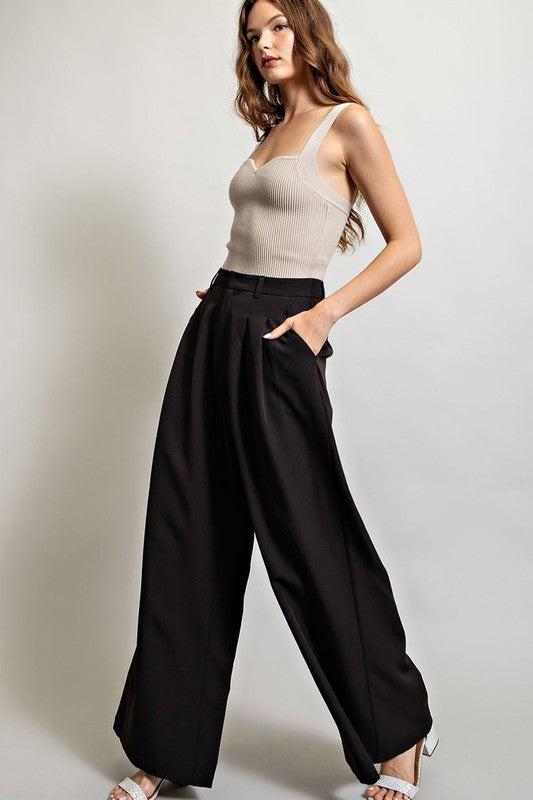 Wide Leg Dress Pant - Black-dress pants- Hometown Style HTS, women's in store and online boutique located in Ingersoll, Ontario