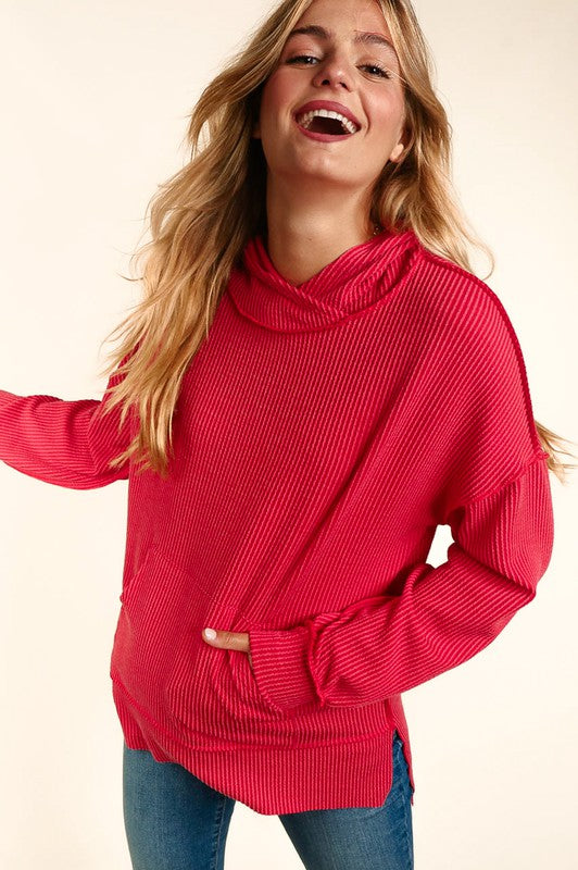 Mineral Washed Long Sleeve Hoodie - Red-Sweater- Hometown Style HTS, women's in store and online boutique located in Ingersoll, Ontario