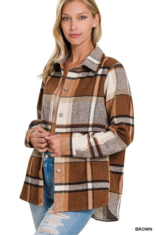 Fall Plaid Shacket - Brown- Hometown Style HTS, women's in store and online boutique located in Ingersoll, Ontario