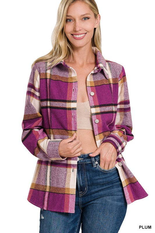 Fall Plaid Shacket - Plum- Hometown Style HTS, women's in store and online boutique located in Ingersoll, Ontario