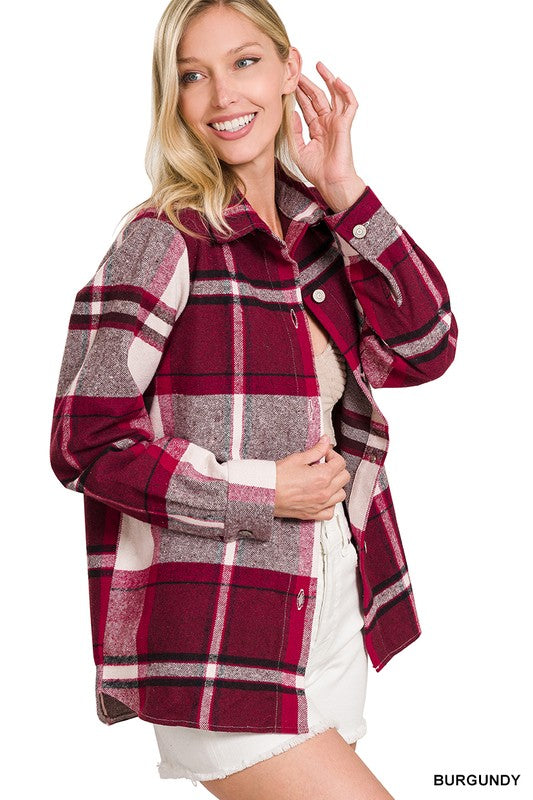 Fall Plaid Shacket - Burgundy- Hometown Style HTS, women's in store and online boutique located in Ingersoll, Ontario