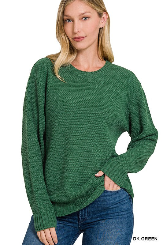 Round Neck Basic Sweater - Dark Green-Sweater- Hometown Style HTS, women's in store and online boutique located in Ingersoll, Ontario