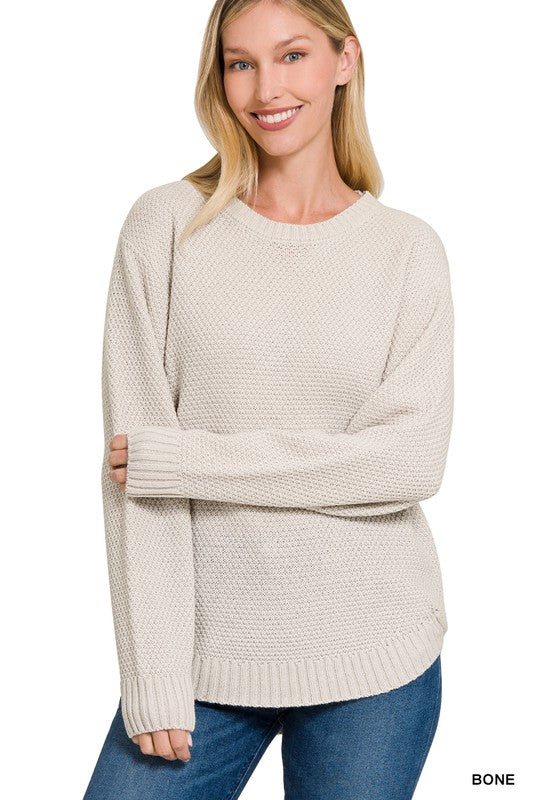 Round Neck Basic Sweater - Bone-Sweater- Hometown Style HTS, women's in store and online boutique located in Ingersoll, Ontario