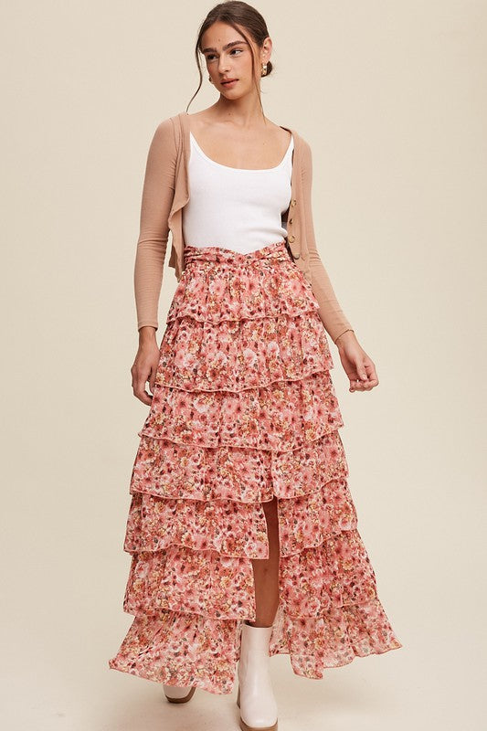 Tiered Ruffle Maxi Skirt - Pink-Skirt- Hometown Style HTS, women's in store and online boutique located in Ingersoll, Ontario
