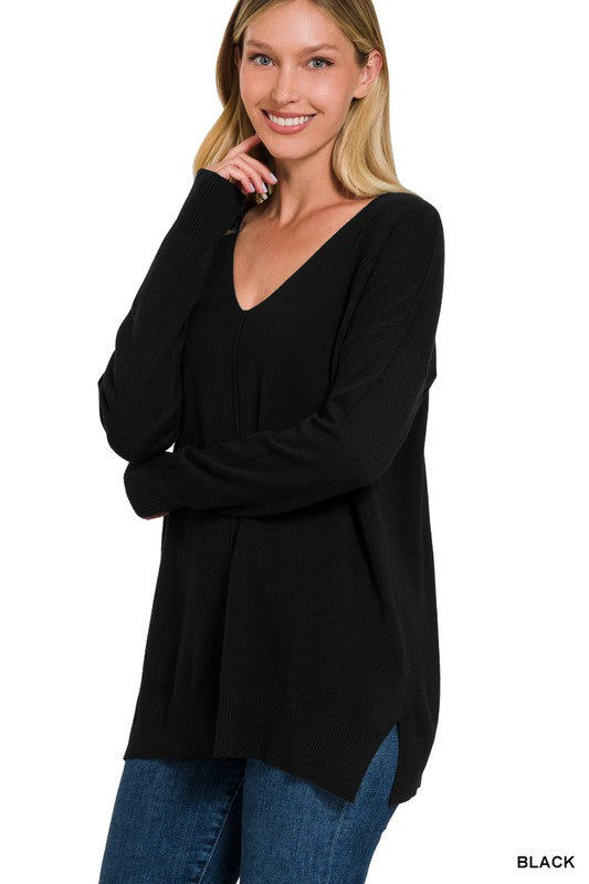 Essential Fall V Neck Pullover - Black-Sweater- Hometown Style HTS, women's in store and online boutique located in Ingersoll, Ontario