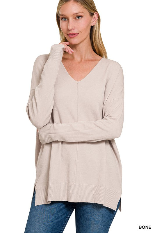Essential V Neck Pullover - Bone-Sweater- Hometown Style HTS, women's in store and online boutique located in Ingersoll, Ontario