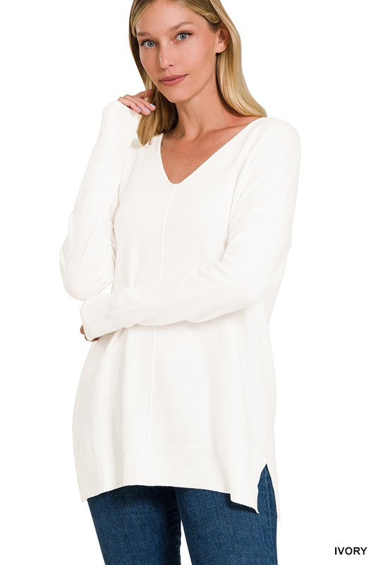 Essential Fall V Neck Pullover - Ivory-Sweater- Hometown Style HTS, women's in store and online boutique located in Ingersoll, Ontario