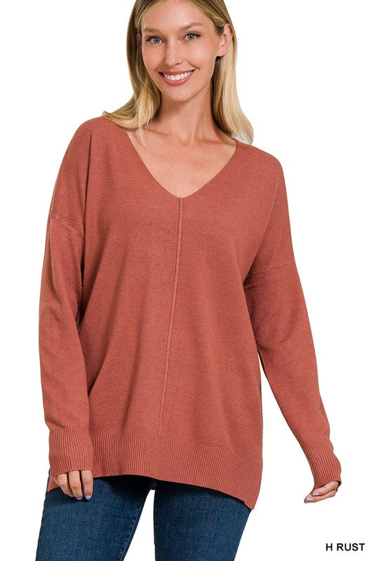 Essential Fall V Neck Pullover - Rust-Sweater- Hometown Style HTS, women's in store and online boutique located in Ingersoll, Ontario