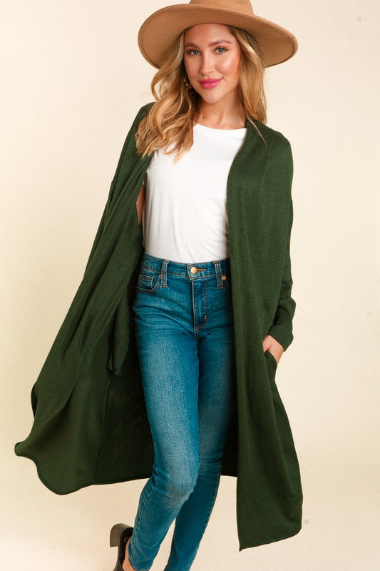 Loose Fit Cardi - EX - Olive-cardigan- Hometown Style HTS, women's in store and online boutique located in Ingersoll, Ontario