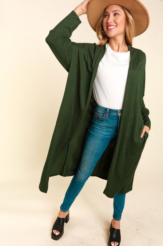 Loose Fit Cardi - EX - Olive-cardigan- Hometown Style HTS, women's in store and online boutique located in Ingersoll, Ontario