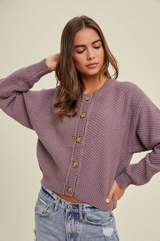 Textured Cardigan - Lavender-Sweater- Hometown Style HTS, women's in store and online boutique located in Ingersoll, Ontario