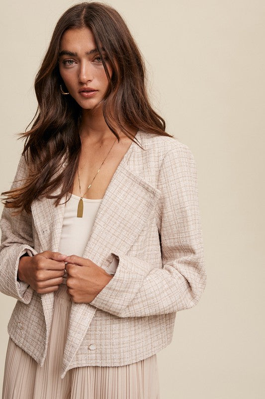 Plaid Tweed Button Front Jacket-blazer- Hometown Style HTS, women's in store and online boutique located in Ingersoll, Ontario