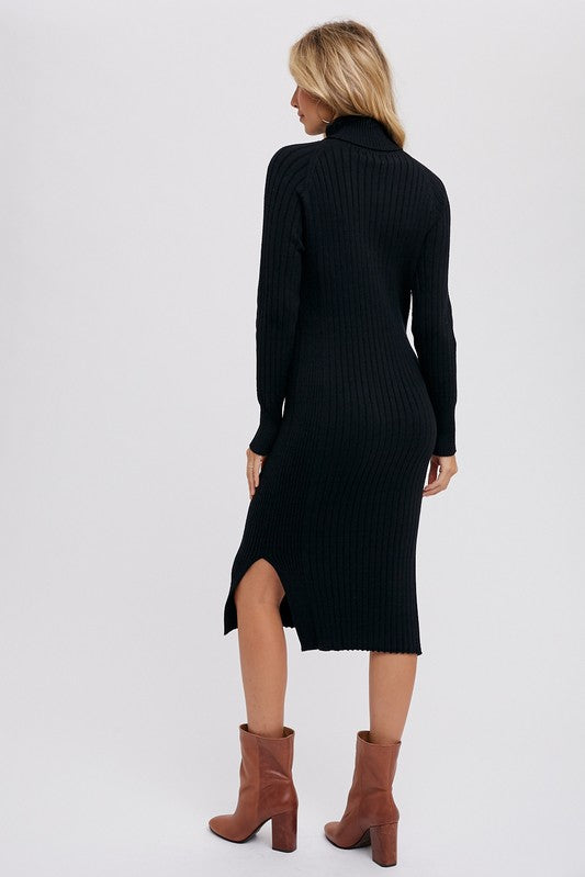 Turtleneck Ribbed Sweater Midi Dress - Black- Hometown Style HTS, women's in store and online boutique located in Ingersoll, Ontario