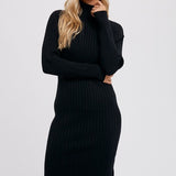 Turtleneck Ribbed Sweater Midi Dress - Black- Hometown Style HTS, women's in store and online boutique located in Ingersoll, Ontario