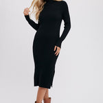 Turtleneck Ribbed Sweater Midi Dress - Black- Hometown Style HTS, women's in store and online boutique located in Ingersoll, Ontario