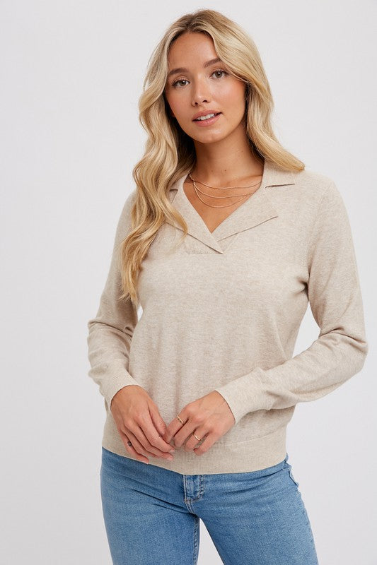 Notched Collar Pullover - Oatmeal- Hometown Style HTS, women's in store and online boutique located in Ingersoll, Ontario