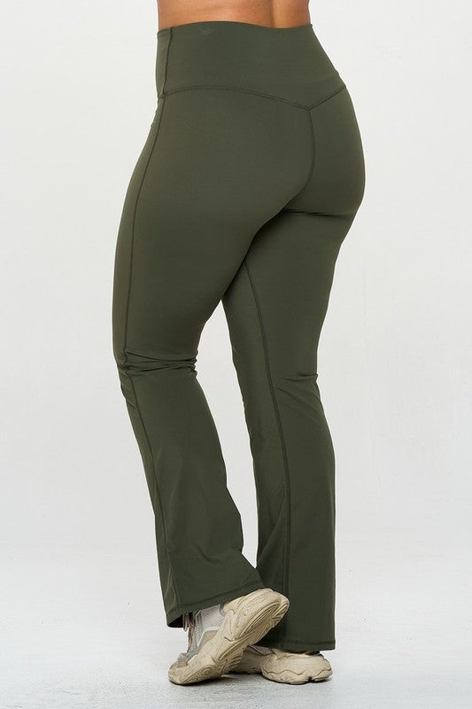 High Waisted Buttery Soft Yoga Flare - Olive-leggings- Hometown Style HTS, women's in store and online boutique located in Ingersoll, Ontario