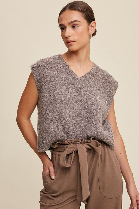 Soft Cropped Knitted Vest - Mocha-Vests- Hometown Style HTS, women's in store and online boutique located in Ingersoll, Ontario